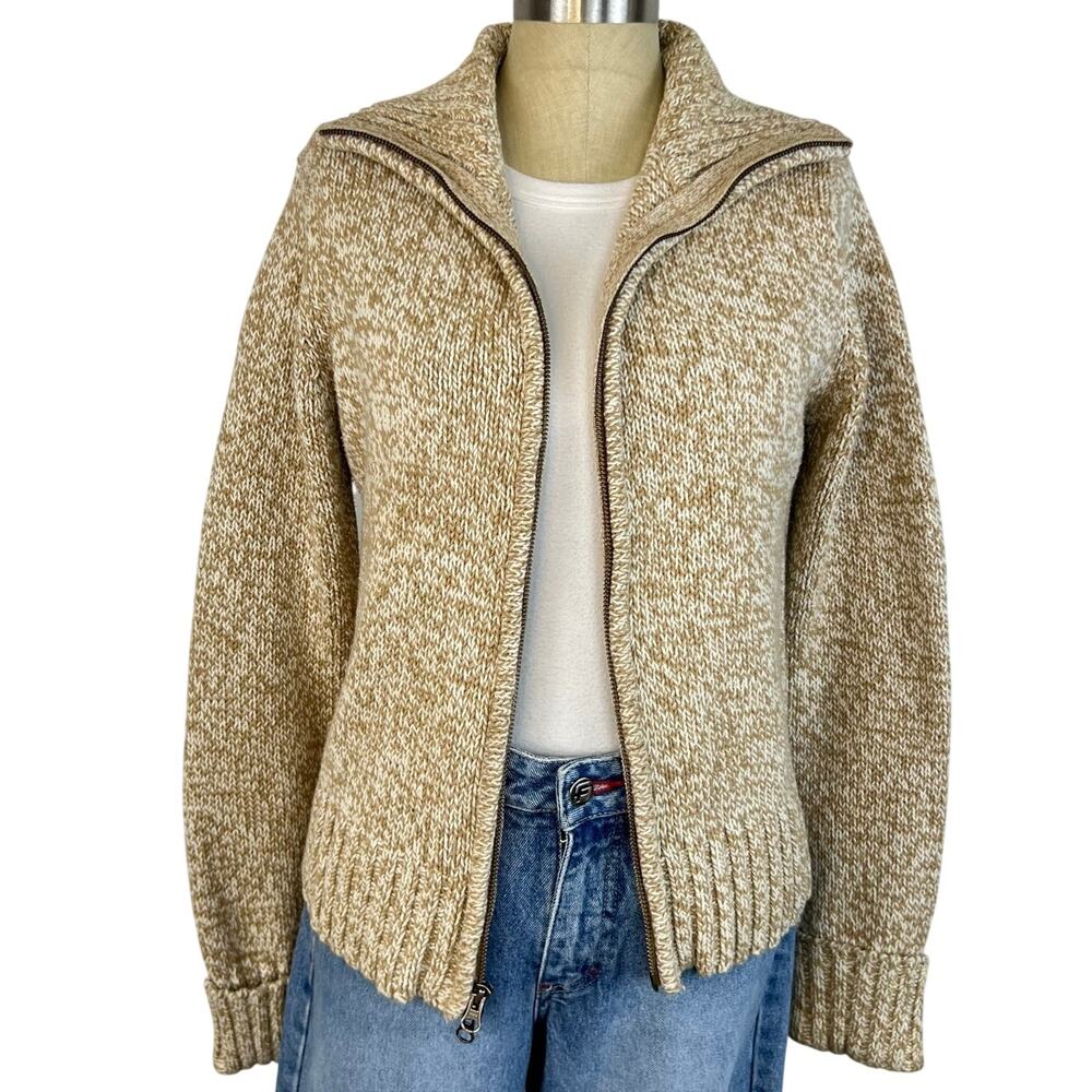 Vintage Y2K GAP Full Zip Cream Tan Chunky Knit Sweater Jacket (Sz L)